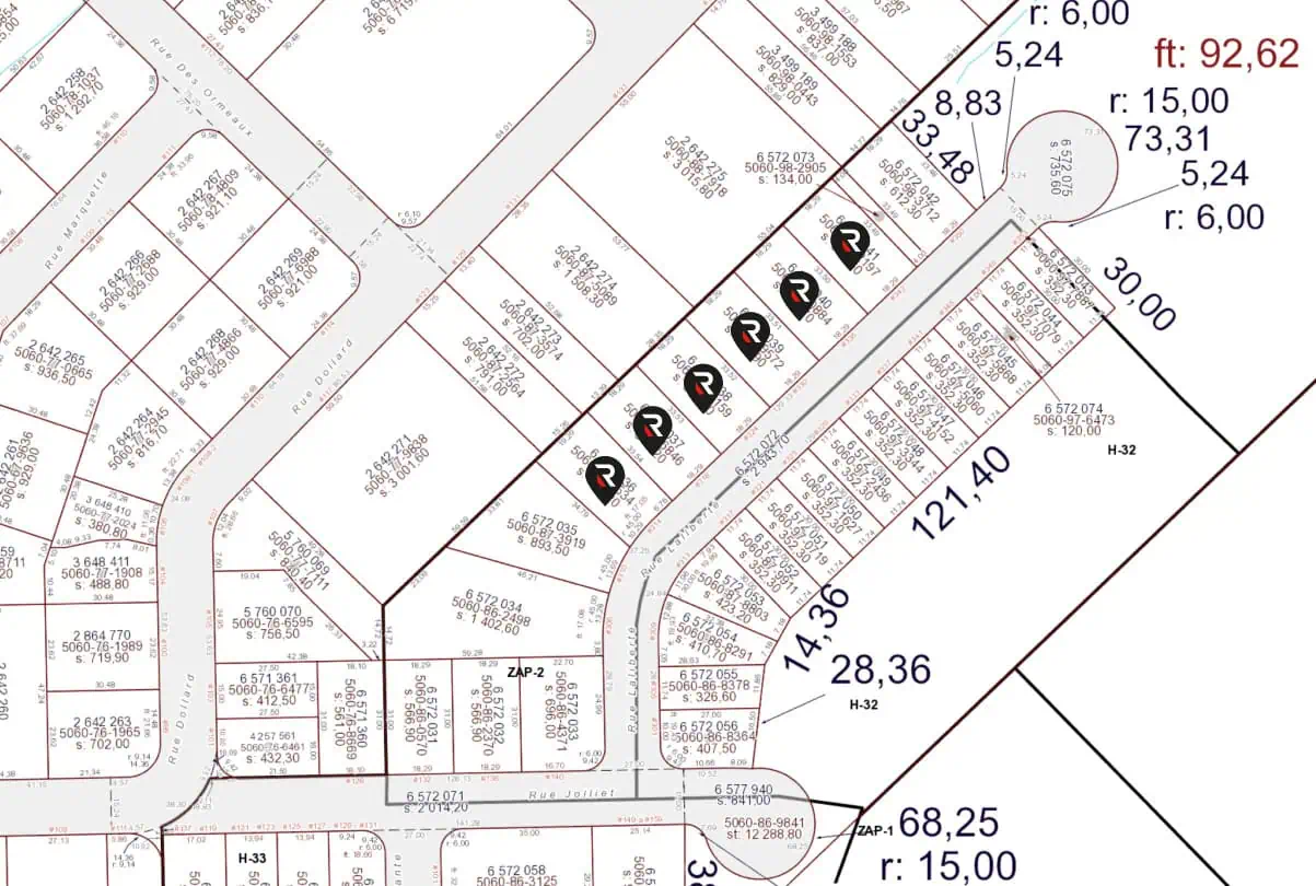 Carte des terrains à vendre à Saint-Lambert de Lauzon (Lévis)