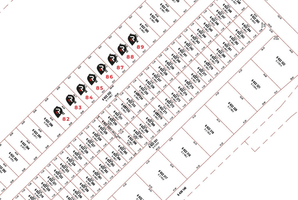 Carte des terrains disponibles pour bâtir dans le quartier du Faubourg