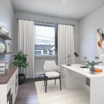 Bureau moderne avec décoration épurée et lumineuse.